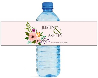 Elegant Flower Wedding Water Bottle Labels Great for Engagement Bridal Shower Party 2 sizes available