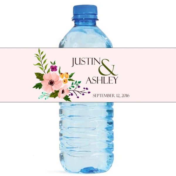Elegant Flower Wedding Water Bottle Labels Great for Engagement Bridal Shower Party 2 sizes available