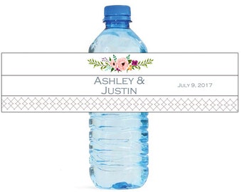 Elegant Flower Wedding Water Bottle Labels Great for Engagement Bridal Shower Party