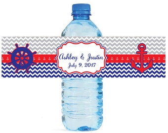 Nautical red and blue Wedding Anniversary Bridal Shower Water Bottle Labels Great for Engagement Party baby shower birthday