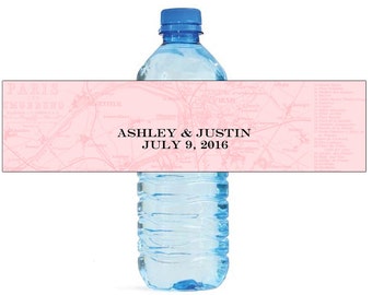 Vintage Map Travel theme Wedding Water Bottle Labels Great for Engagement Bridal Shower Party