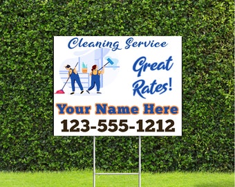 10 Pack Cleaning Service Marketing Signs Full Color Print, Metal H Stakes Included