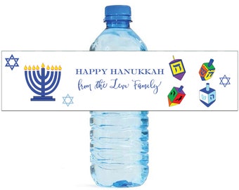 Happy Hanukkah Custom Water Bottle Labels Great for holiday get togethers and events