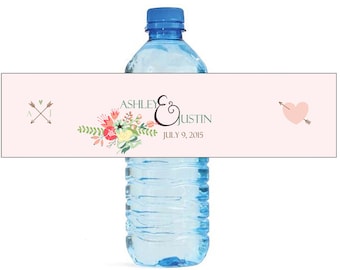Wreath floral Wedding Water Bottle Labels Great for Engagement Bridal Shower Party 2 sizes available