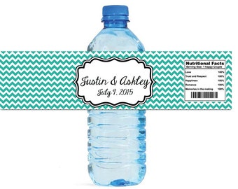 Etsy Chevron Teal Wedding Water Bottle Labels Great for Engagement Bridal Shower Party