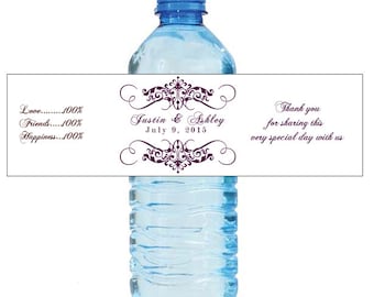 Elegant White Water Bottle Labels Great for Engagement Bridal Shower Wedding Anniversary Party 2 sizes available