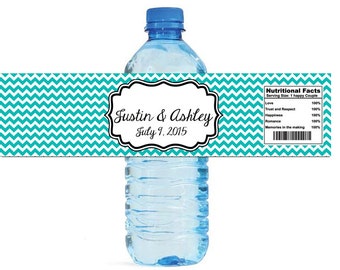 Etsy Chevron Blue Wedding Water Bottle Labels Great for Engagement Bridal Shower Party