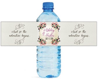 And So The Adventure Begins Contemporary Textured background Wedding Water Bottle Labels Great for Engagement Party Bridal Shower Travel