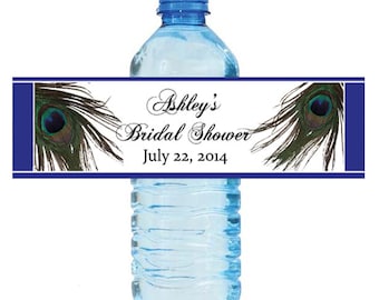 Peacock  Wedding Anniversary Bridal Shower Water Bottle Labels Great for Engagement Party