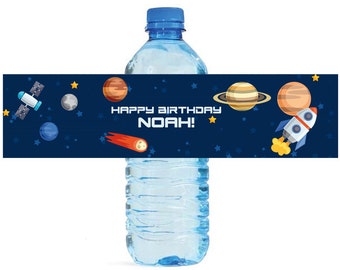 Space Theme Kids Birthday Water Bottle Labels Great for all sorts of parties and get togethers easy to use self stick labels Planets comet