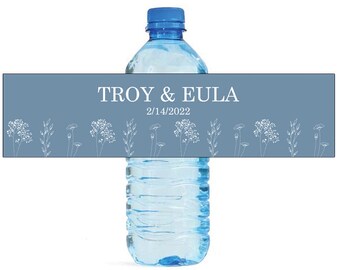 Wildflowers on Periwinkle Wedding Water Bottle Labels Great for Engagement Bridal Shower Birthday Party Sweet 16 Spring Party