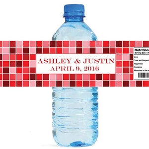 Mosaic Crimson red Wedding Anniversary Sweet 16 Water Bottle Labels Great for Engagement Bridal Shower Party