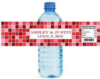 Mosaic Crimson red Wedding Anniversary Sweet 16 Water Bottle Labels Great for Engagement Bridal Shower Party