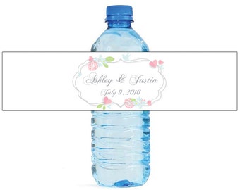 Floral frame on white background Wedding Water Bottle Labels Great for Engagement Bridal Shower Party easy to apply and use