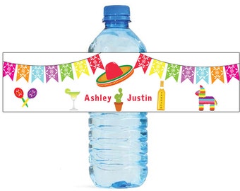 Mexican Fiesta Wedding / Birthday Water Bottle Labels Great for Engagement Bridal Shower Party easy to apply and use