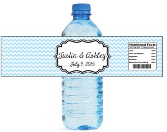 Etsy Chevron Pale Blue Wedding Water Bottle Labels Great for Engagement Bridal Shower Birthday Anniversary Party