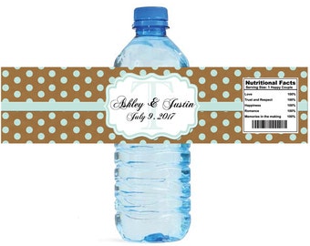 Kraft paper and mint glitter dots Monogram Wedding Water Bottle Labels Great for Engagement Bridal Shower Anniversary Party self stick