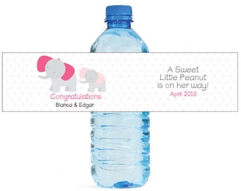 A Sweet Little Peanut Is On Her Way Baby Shower Water Bottle Labels Celebrations Baby coming baby girl Elephant