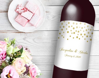 Gold Confetti Falling Themed Beer or Wine Bottle Labels Great for Wedding Engagement Party Birthday Party celebrations