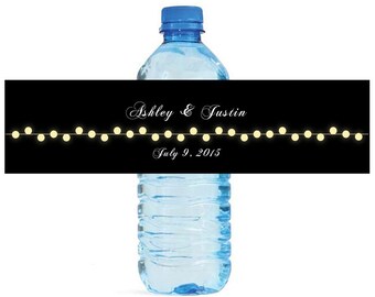 Black Background with glowing Market Lights Wedding Anniversary Water Bottle Labels Customizable labels 2 sizes available