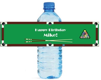 Billiards Pool Table Custom Water Bottle Labels Great for Birthdays, get togethers, tournaments, Engagement Bridal Shower Party