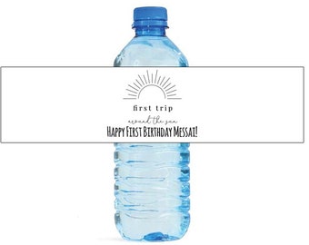 First Trip Around The Sun 1st Birthday Water Bottle Labels Great for Birthday Party Decoration Easy to use self Stick Labels