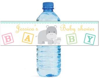 Mom and Baby Hippo Baby Shower Theme Water Bottle Labels Celebrations animal theme