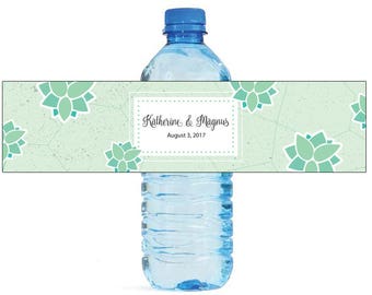 Geometric Green Floral Wedding Water Bottle Labels Great for Engagement Bridal Shower Birthday Party Sweet 16 Spring Party