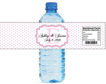 Pink Swiss Monogram Wedding Water Bottle Labels Great for Engagement Bridal Shower Party easy to apply and use