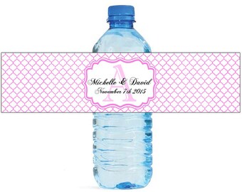 Pink Quatrefoil Moroccan Wedding Water Bottle Labels Great for Engagement Bridal Shower Party Birthday party or any other special occasion