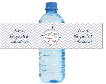 Chevron adventure Theme World Traveller Wedding Water Bottle Labels Great for Engagement Bridal Shower Party Easy to use self stick
