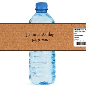 Carboard Brown Wedding Water Bottle Labels Great for Engagement Bridal Shower Party 2 sizes available