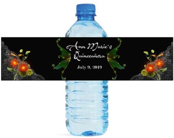Enchanted Forest Sweet 16, quinceanera, Wedding Anniversary Water Bottle Labels Customizeable labels easy to use, self stick labels