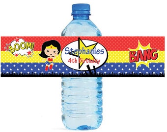 Super Hero Girl Theme Kids Birthday Water Bottle Labels Great for all sorts of parties and get togethers easy to use self stick labels