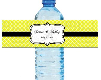 Yellow Monogram Water Bottle Labels Great for Engagement Bridal Shower Wedding anniversay birthday Party