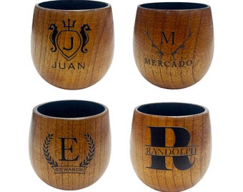 Personalized Wood Whiskey Cups Charred inside, four Layouts to choose from Great for Whiskey or Bourbon Drinkers Customized in house