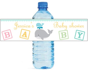 Mom and Baby Whale Baby Shower Theme Water Bottle Labels Celebrations animal theme