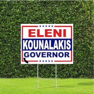 Eleni Kounalakis California Governor 2026 Red White & Blue Yard Sign with Metal H Stake