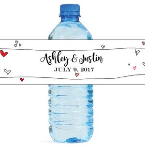 Hand Drawn Hearts Wedding Water Bottle Labels Great for Engagement Bridal Shower Party easy to use, self stick