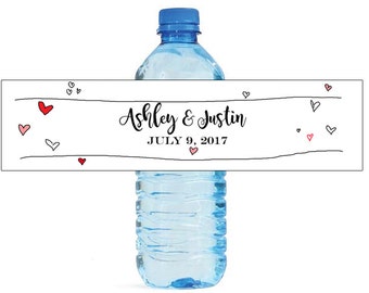 Hand Drawn Hearts Wedding Water Bottle Labels Great for Engagement Bridal Shower Party easy to use, self stick