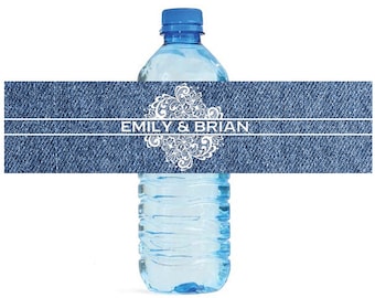 Denim with Lace Wedding Water Bottle Labels Great for Engagement Bridal Shower Party