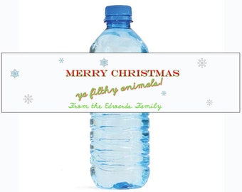 Merry Christmas ya filthy animal Water Bottle Labels Perfect for your holiday gatherings