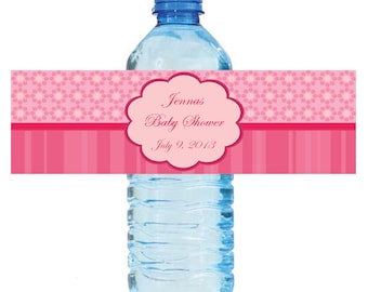 Baby Shower Party Water Glossy Bottle Labels that measure 8"x2"