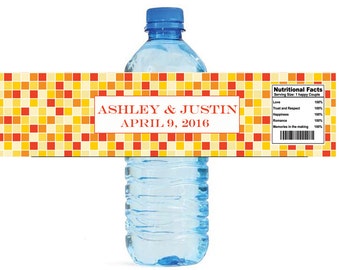 Mosaic Buttercup yellow Wedding Anniversary Sweet 16 Water Bottle Labels Great for Engagement Bridal Shower Party