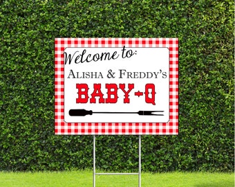 Welcome to Baby Q Personalized Yard Sign 18"x24" Great for Baby Shower or Gender Reveal Party, Metal H Stake is included