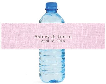 Light Pink Linen Wedding Water Bottle Labels Great for Engagement Bridal Shower Party