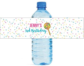 Lollipop Candy Theme Kids Birthday Water Bottle Labels Great for all sorts of parties and get togethers easy to use self stick labels