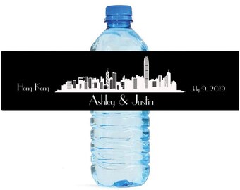 Hong Kong Destination Wedding Water Bottle Labels Great for Engagement Bridal Shower Birthday Party anniversaries family reunion travel