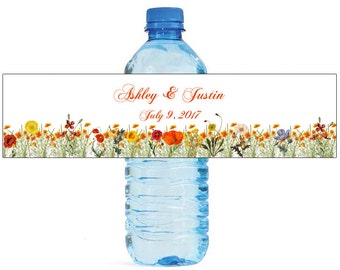 Vintage Poppy fields Wedding Anniversary Water Bottle Labels Customizable self adhesive labels