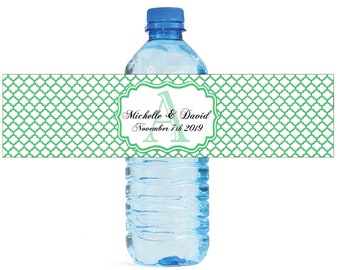 Emerald Green Quatrefoil Moroccan Wedding Water Bottle Labels Great for Engagement Bridal Shower Party Birthday party  special occasion